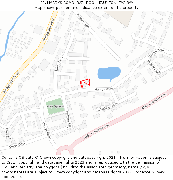 43, HARDYS ROAD, BATHPOOL, TAUNTON, TA2 8AY: Location map and indicative extent of plot