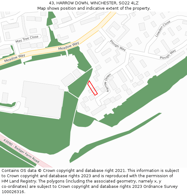 43, HARROW DOWN, WINCHESTER, SO22 4LZ: Location map and indicative extent of plot