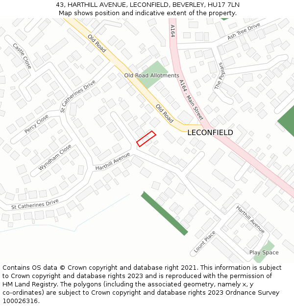 43, HARTHILL AVENUE, LECONFIELD, BEVERLEY, HU17 7LN: Location map and indicative extent of plot