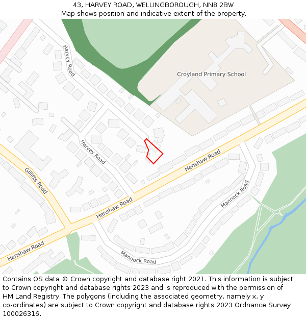 43, HARVEY ROAD, WELLINGBOROUGH, NN8 2BW: Location map and indicative extent of plot