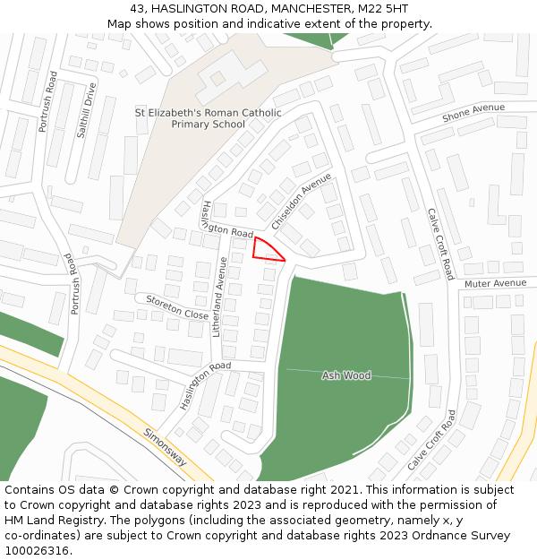 43, HASLINGTON ROAD, MANCHESTER, M22 5HT: Location map and indicative extent of plot