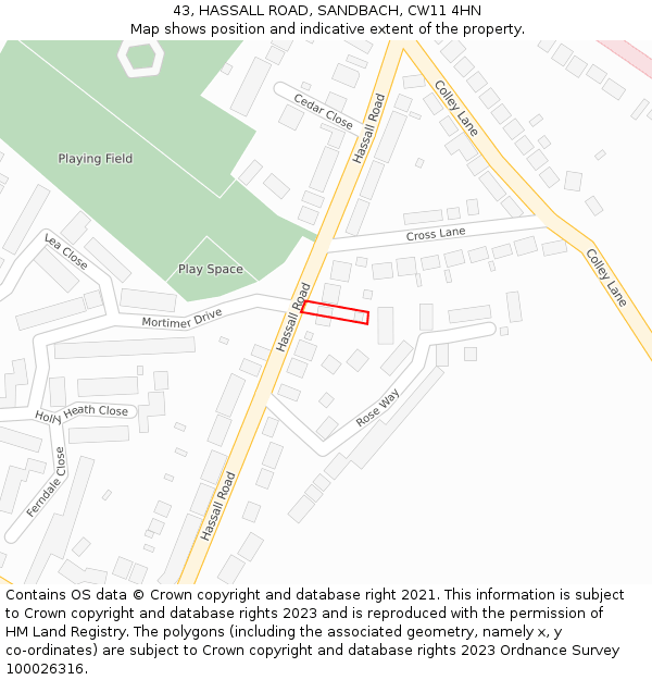 43, HASSALL ROAD, SANDBACH, CW11 4HN: Location map and indicative extent of plot