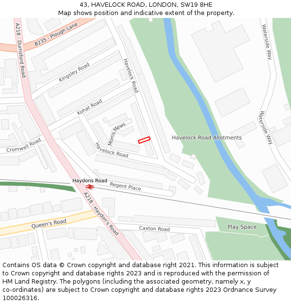 43, HAVELOCK ROAD, LONDON, SW19 8HE: Location map and indicative extent of plot