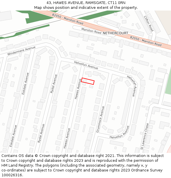 43, HAWES AVENUE, RAMSGATE, CT11 0RN: Location map and indicative extent of plot