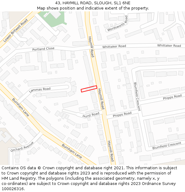 43, HAYMILL ROAD, SLOUGH, SL1 6NE: Location map and indicative extent of plot