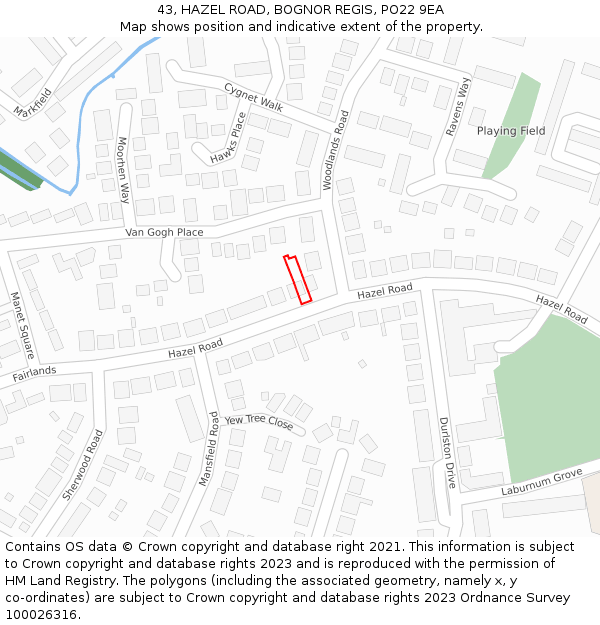 43, HAZEL ROAD, BOGNOR REGIS, PO22 9EA: Location map and indicative extent of plot