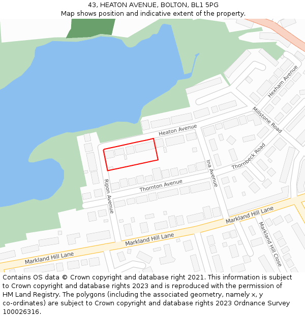 43, HEATON AVENUE, BOLTON, BL1 5PG: Location map and indicative extent of plot