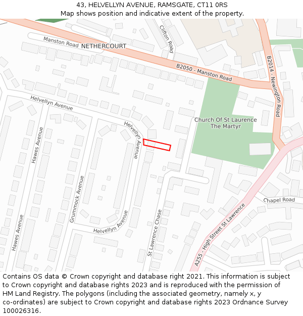 43, HELVELLYN AVENUE, RAMSGATE, CT11 0RS: Location map and indicative extent of plot