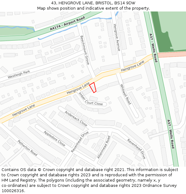 43, HENGROVE LANE, BRISTOL, BS14 9DW: Location map and indicative extent of plot