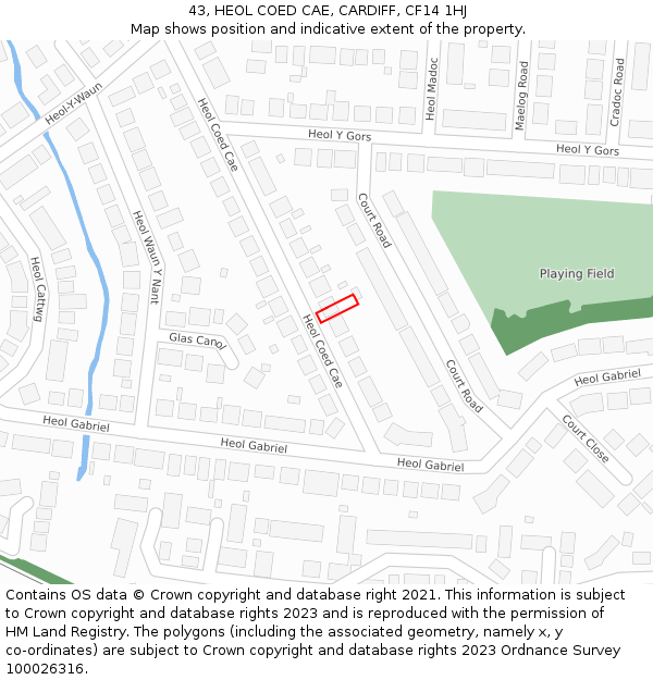 43, HEOL COED CAE, CARDIFF, CF14 1HJ: Location map and indicative extent of plot