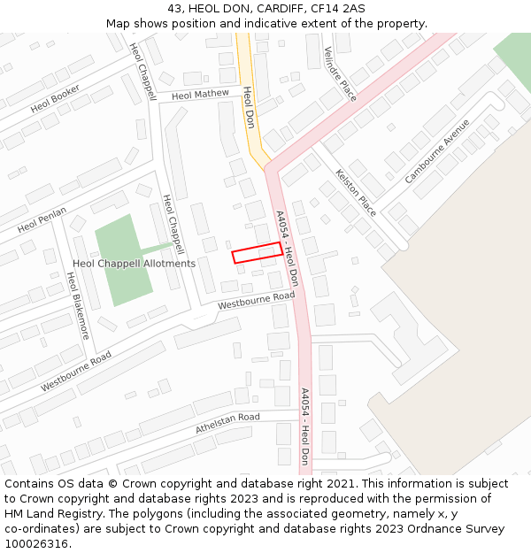 43, HEOL DON, CARDIFF, CF14 2AS: Location map and indicative extent of plot