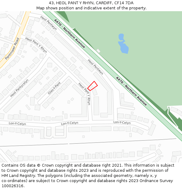 43, HEOL PANT Y RHYN, CARDIFF, CF14 7DA: Location map and indicative extent of plot