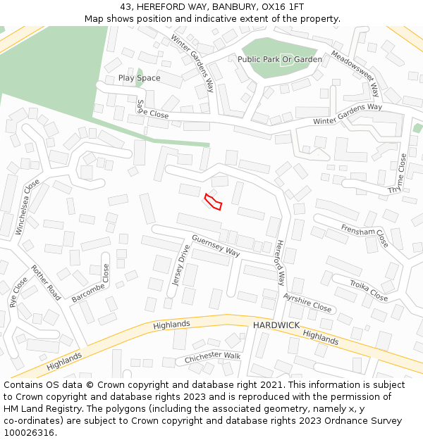 43, HEREFORD WAY, BANBURY, OX16 1FT: Location map and indicative extent of plot