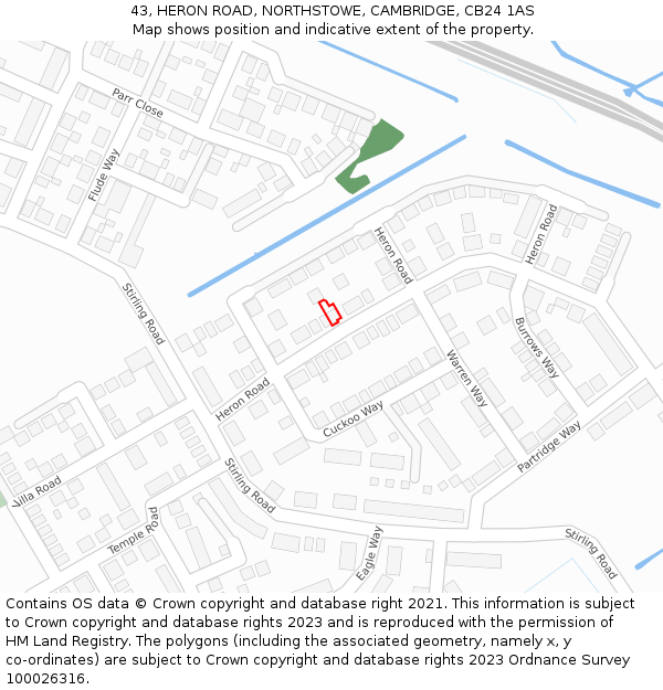 43, HERON ROAD, NORTHSTOWE, CAMBRIDGE, CB24 1AS: Location map and indicative extent of plot