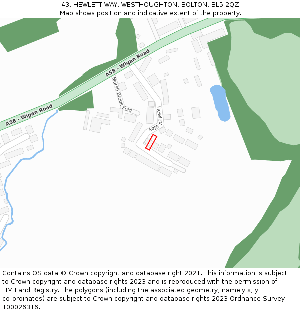 43, HEWLETT WAY, WESTHOUGHTON, BOLTON, BL5 2QZ: Location map and indicative extent of plot