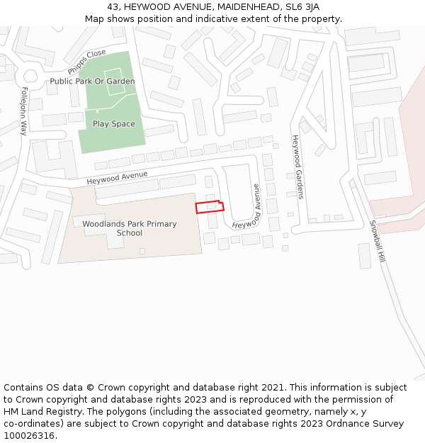 43, HEYWOOD AVENUE, MAIDENHEAD, SL6 3JA: Location map and indicative extent of plot