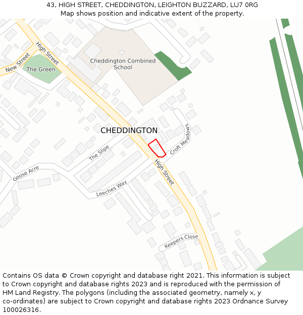 43, HIGH STREET, CHEDDINGTON, LEIGHTON BUZZARD, LU7 0RG: Location map and indicative extent of plot