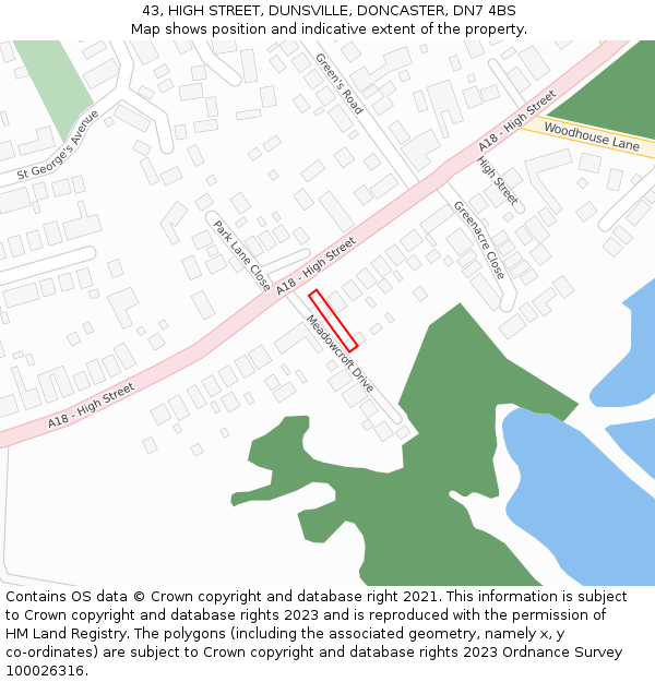 43, HIGH STREET, DUNSVILLE, DONCASTER, DN7 4BS: Location map and indicative extent of plot
