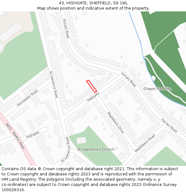 43, HIGHGATE, SHEFFIELD, S9 1WL: Location map and indicative extent of plot