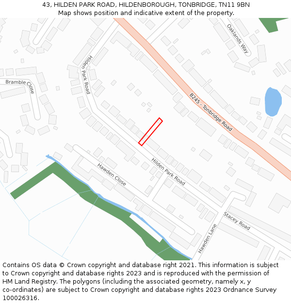 43, HILDEN PARK ROAD, HILDENBOROUGH, TONBRIDGE, TN11 9BN: Location map and indicative extent of plot