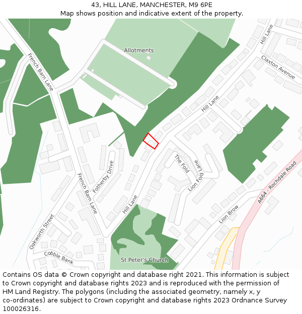 43, HILL LANE, MANCHESTER, M9 6PE: Location map and indicative extent of plot