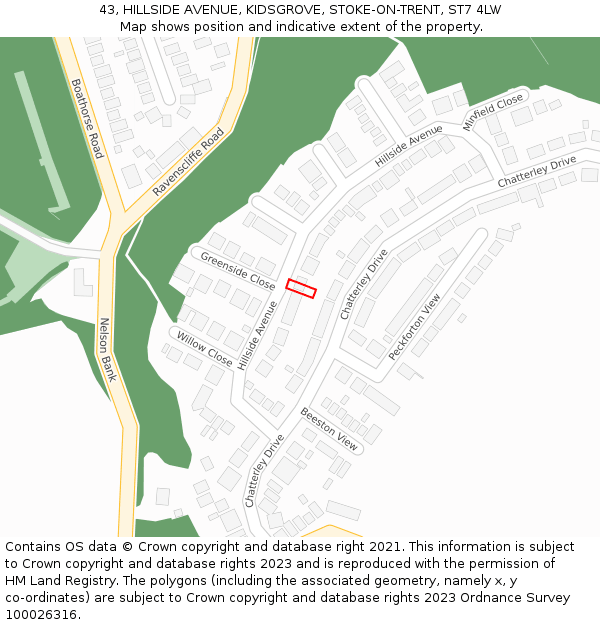 43, HILLSIDE AVENUE, KIDSGROVE, STOKE-ON-TRENT, ST7 4LW: Location map and indicative extent of plot