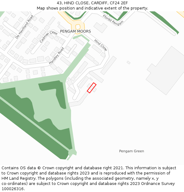 43, HIND CLOSE, CARDIFF, CF24 2EF: Location map and indicative extent of plot