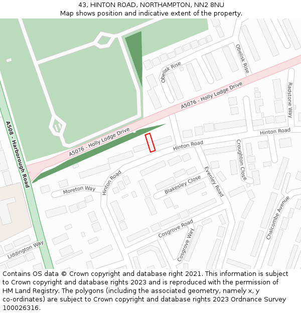 43, HINTON ROAD, NORTHAMPTON, NN2 8NU: Location map and indicative extent of plot