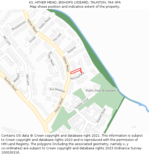 43, HITHER MEAD, BISHOPS LYDEARD, TAUNTON, TA4 3PA: Location map and indicative extent of plot
