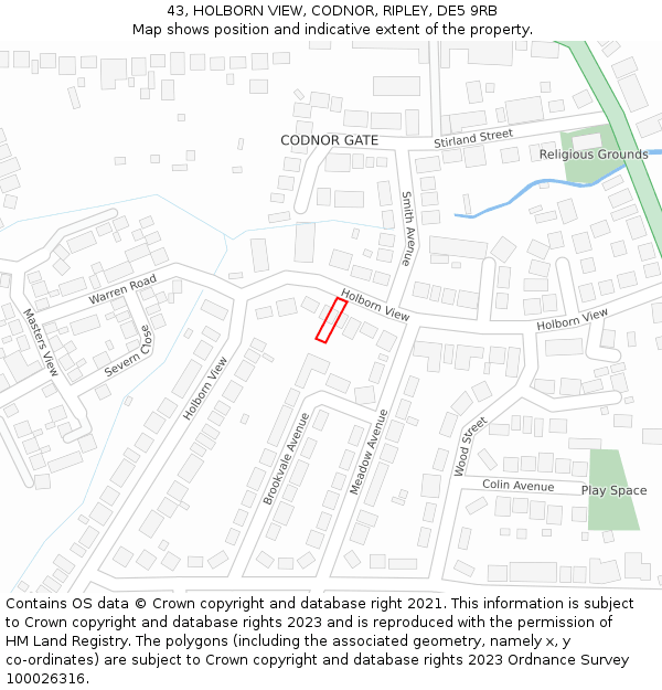 43, HOLBORN VIEW, CODNOR, RIPLEY, DE5 9RB: Location map and indicative extent of plot