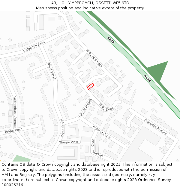 43, HOLLY APPROACH, OSSETT, WF5 9TD: Location map and indicative extent of plot