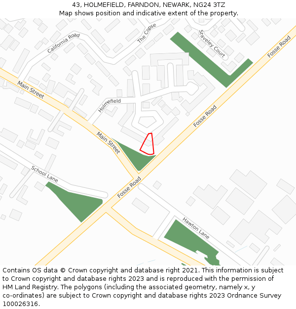 43, HOLMEFIELD, FARNDON, NEWARK, NG24 3TZ: Location map and indicative extent of plot