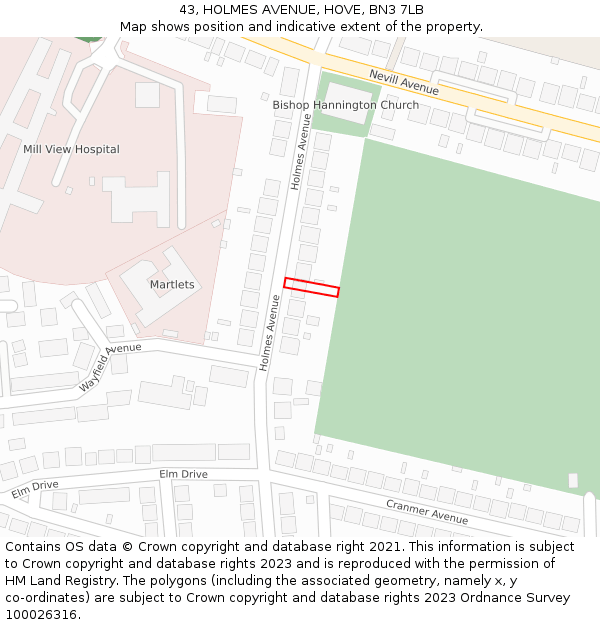 43, HOLMES AVENUE, HOVE, BN3 7LB: Location map and indicative extent of plot