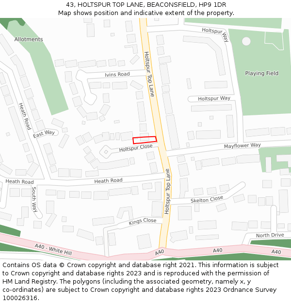 43, HOLTSPUR TOP LANE, BEACONSFIELD, HP9 1DR: Location map and indicative extent of plot