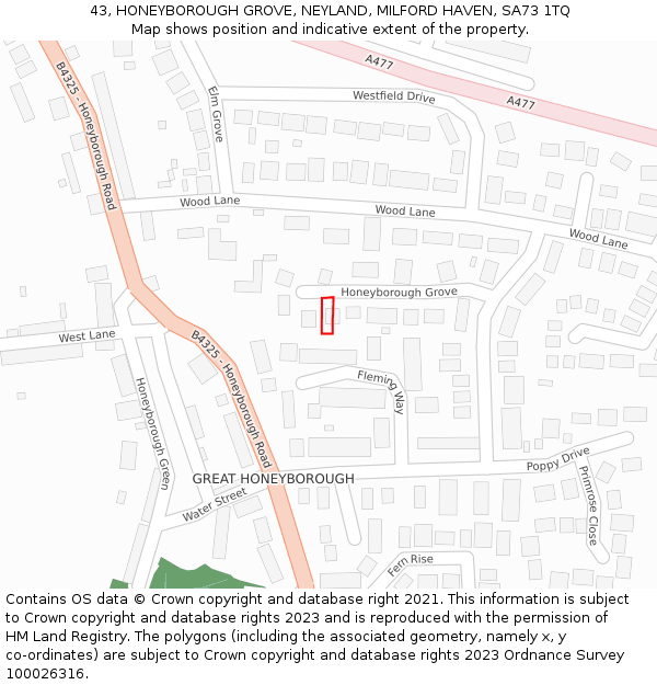 43, HONEYBOROUGH GROVE, NEYLAND, MILFORD HAVEN, SA73 1TQ: Location map and indicative extent of plot