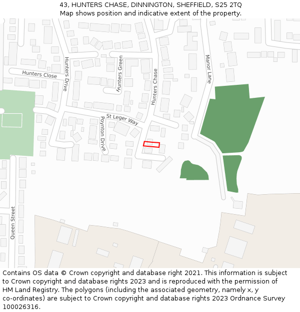 43, HUNTERS CHASE, DINNINGTON, SHEFFIELD, S25 2TQ: Location map and indicative extent of plot