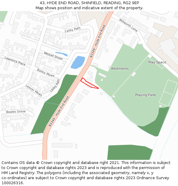 43, HYDE END ROAD, SHINFIELD, READING, RG2 9EP: Location map and indicative extent of plot