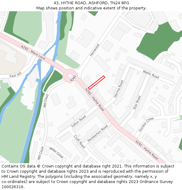 43, HYTHE ROAD, ASHFORD, TN24 8PG: Location map and indicative extent of plot