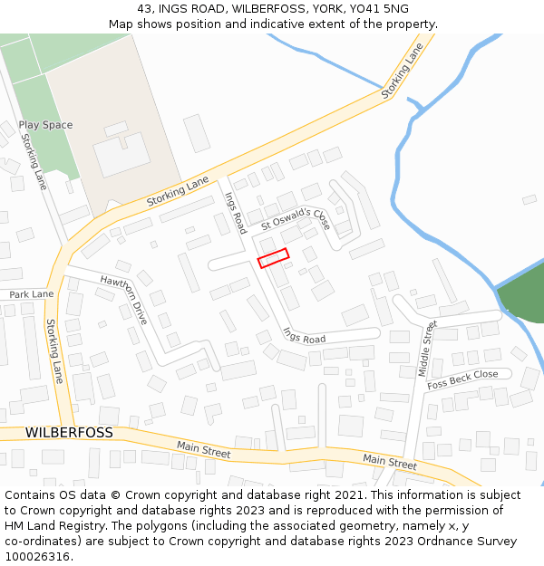 43, INGS ROAD, WILBERFOSS, YORK, YO41 5NG: Location map and indicative extent of plot