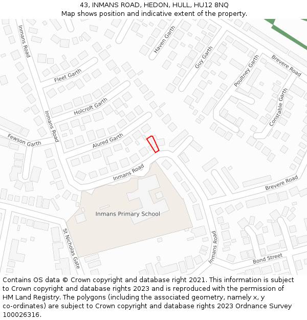 43, INMANS ROAD, HEDON, HULL, HU12 8NQ: Location map and indicative extent of plot