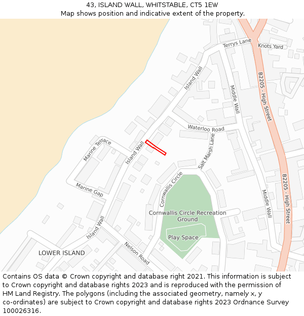 43, ISLAND WALL, WHITSTABLE, CT5 1EW: Location map and indicative extent of plot