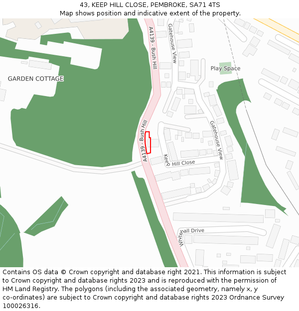 43, KEEP HILL CLOSE, PEMBROKE, SA71 4TS: Location map and indicative extent of plot