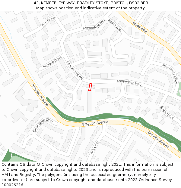 43, KEMPERLEYE WAY, BRADLEY STOKE, BRISTOL, BS32 8EB: Location map and indicative extent of plot