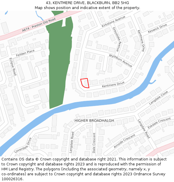 43, KENTMERE DRIVE, BLACKBURN, BB2 5HG: Location map and indicative extent of plot