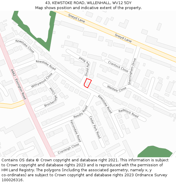 43, KEWSTOKE ROAD, WILLENHALL, WV12 5DY: Location map and indicative extent of plot