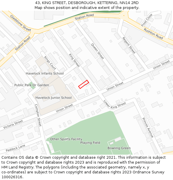 43, KING STREET, DESBOROUGH, KETTERING, NN14 2RD: Location map and indicative extent of plot