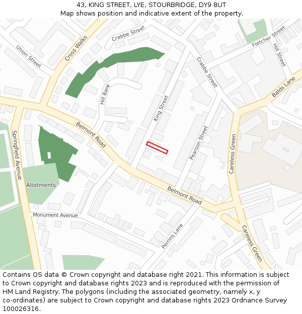 43, KING STREET, LYE, STOURBRIDGE, DY9 8UT: Location map and indicative extent of plot