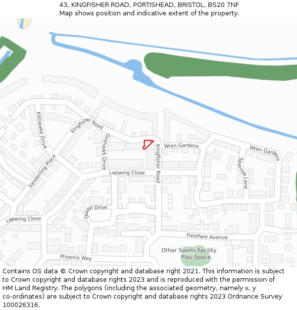 43, KINGFISHER ROAD, PORTISHEAD, BRISTOL, BS20 7NF: Location map and indicative extent of plot