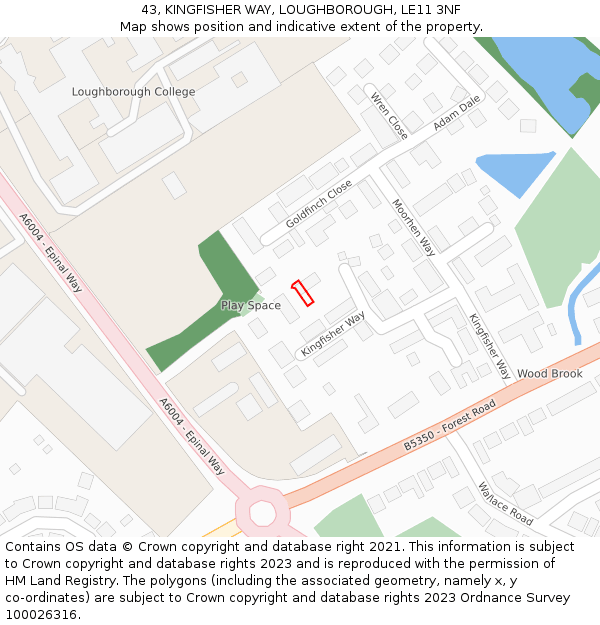 43, KINGFISHER WAY, LOUGHBOROUGH, LE11 3NF: Location map and indicative extent of plot