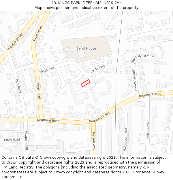 43, KINGS PARK, DEREHAM, NR19 2AH: Location map and indicative extent of plot